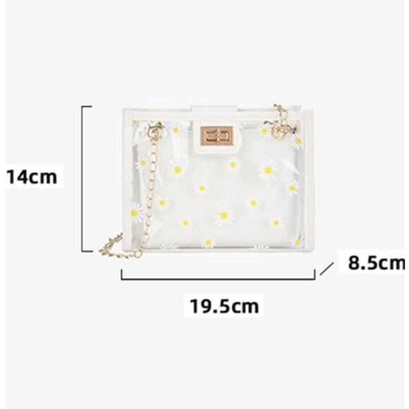 Mini Floral Daisy Transparent Square Crossbody Shoulder Bag Inner Pouch White - Picture 5 of 5